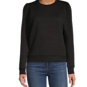 Crown & Ivy Black Quilted Puff-Sleeve Sweatshirt